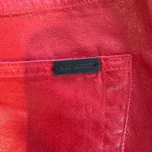 Saint Laurent Skinny Coated Cotton Red Vinyl Jeans - Picture 3 of 6